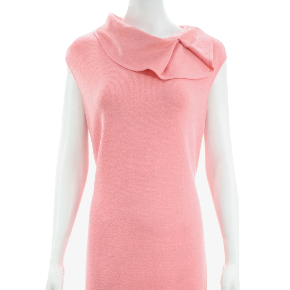 St. John Pink Sleeveless Knit Midi Dress with Draped Collar